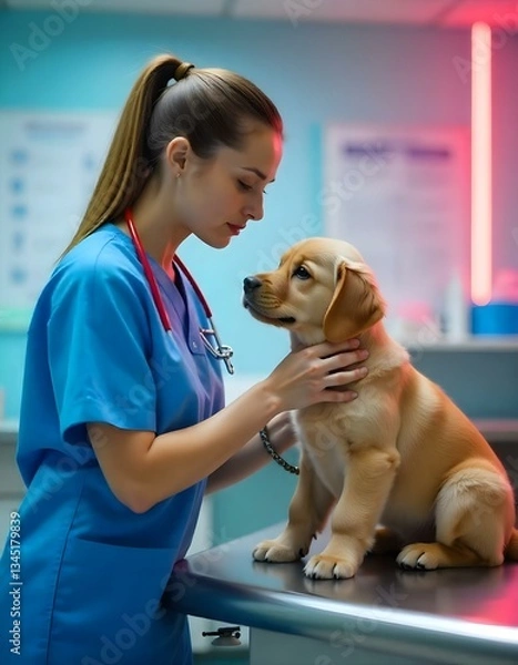 Obraz veterinarian with dog