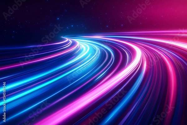 Fototapeta Abstract futuristic background with pink blue glowing neon moving high speed flowing curve wave lines. Data transfer concept Fantastic wallpaper