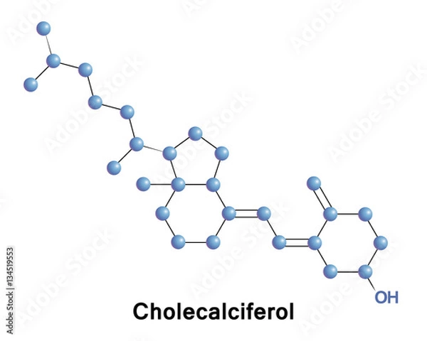 Fototapeta Cholecalciferol, vitamin D3, is a type of vitamin D found in food. As a supplement it is used to treat and prevent vitamin D deficiency including rickets.