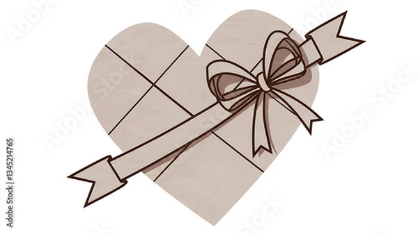 Obraz A heart-shaped gift box with a ribbon and arrow in a vintage textured style
