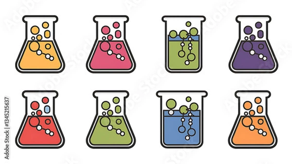 Obraz Colorful science lab flasks with bubbling solutions Educational science-themed stock image