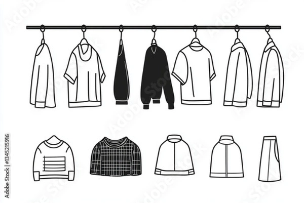 Obraz Minimalist Line Drawing of Garments on a Clothing Rack-