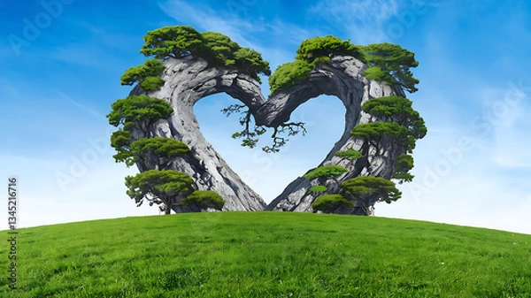 Obraz Heart-shaped rock formation with trees nature idyllic landscape