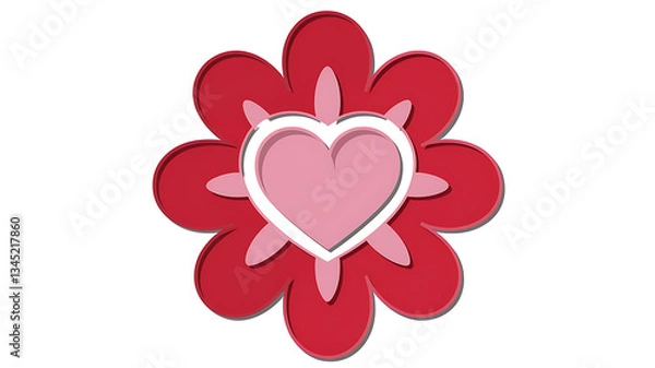 Obraz Red flower with a pink heart stylized vector graphic
