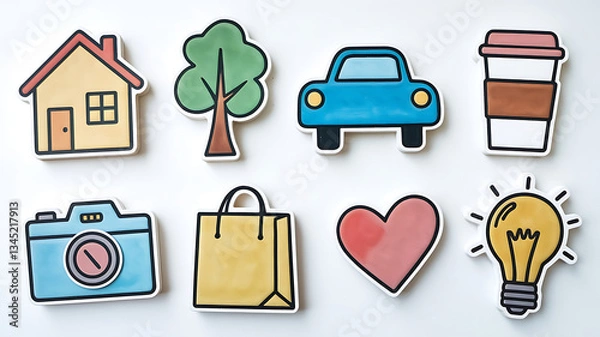 Obraz Cute colorful icons for a variety of themes Simple flat design Perfect for social media or print