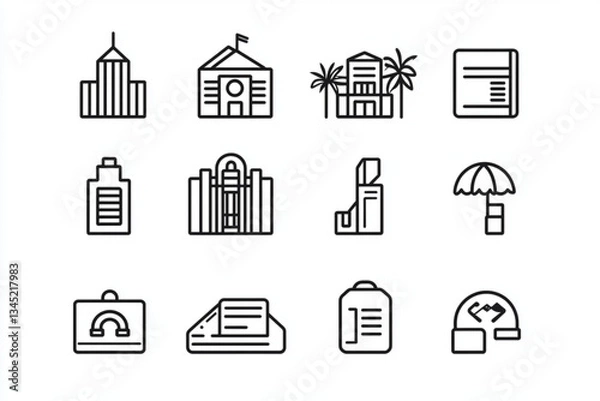 Obraz A collection of minimalist line art icons on white space