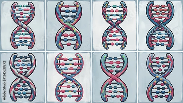 Obraz DNA double helix illustrations in a vibrant stylized graphic design