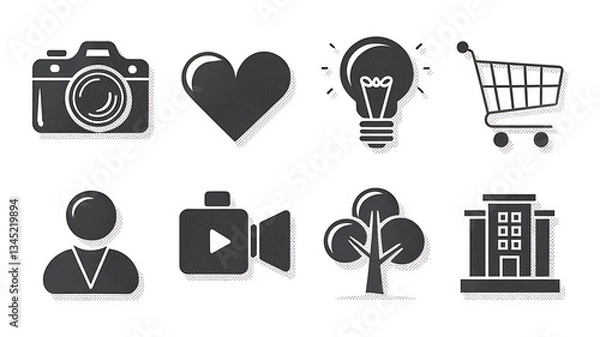 Obraz Simple flat textured icons for social media or web design