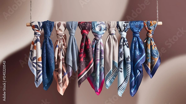Obraz Colorful silk scarves various patterns hanging display