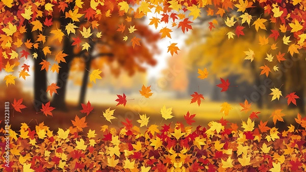 Obraz Autumn leaves falling vibrant colors nature background seasonal image