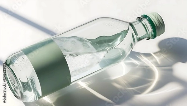 Fototapeta Biodegradable Beverage Mockup Sage Green Cap & Brandable Glass Bottle