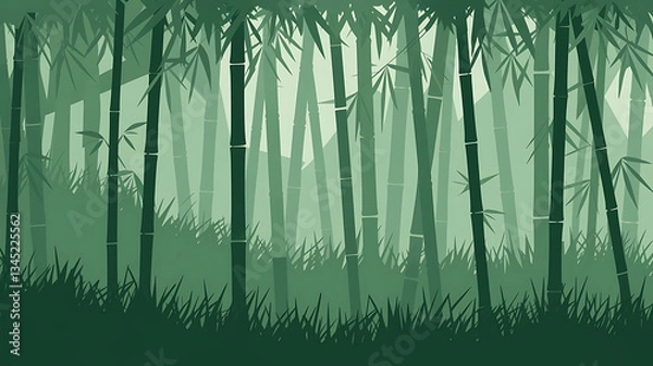 Obraz Misty bamboo forest stylized graphic nature scene vector illustration