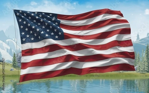 Fototapeta Luxury American Flag with Ultra-Realistic Waves, Perfectly Detailed 3D Fabric, and a High-Resolution Rendering for Elegant Patriotic Backgrounds