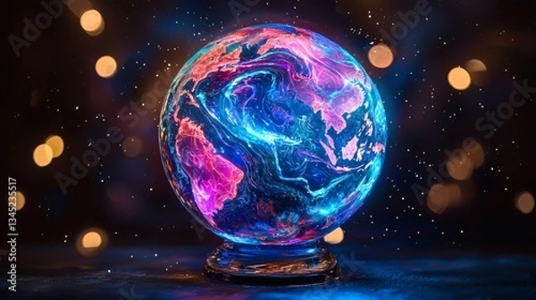 Fototapeta Colorful Abstract Globe With Bright Cosmic Elements and Sparkles