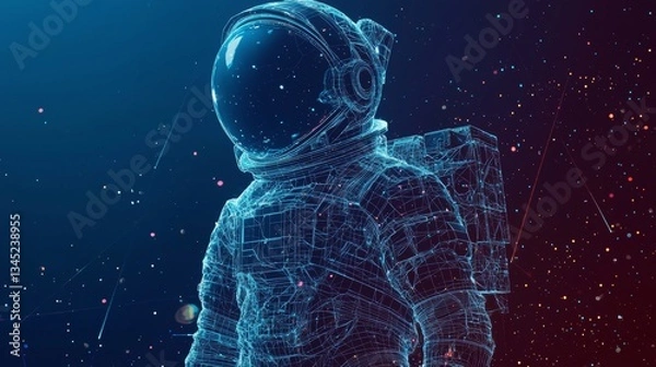 Fototapeta 3D illustration of astronaut with technological wireframe