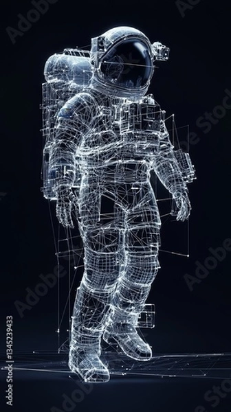 Obraz 3D illustration of astronaut with technological wireframe