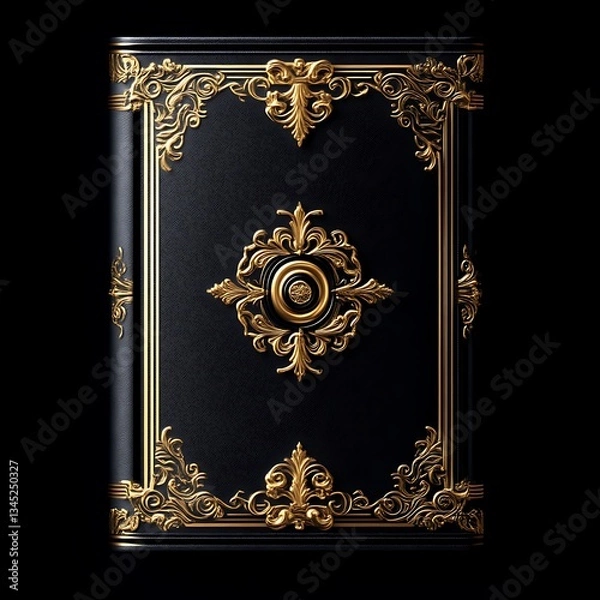 Obraz Elegant gold-embossed book cover, black background, design template