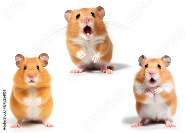Fototapeta Set of golden hamsters on white background. Each hamster exhibits a distinct expression
