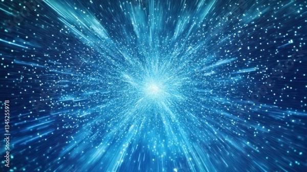 Fototapeta A vivid blue abstract depiction of a light speed tunnel