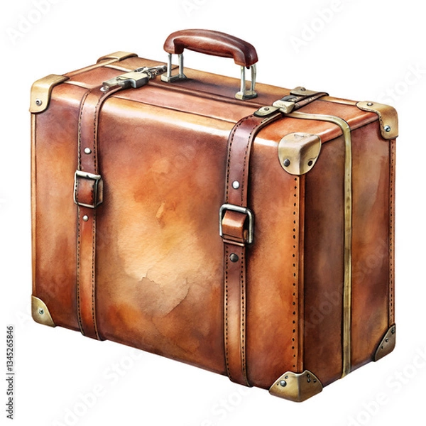 Fototapeta watercolor old suitcase isolated on transparent background