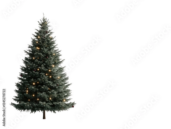 Fototapeta Illuminated Christmas Tree with Lights and Minimalist Decor on White Background