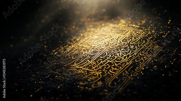 Obraz "Islamic Calligraphy on the Kaaba’s Black and Gold Embroidered Fabric