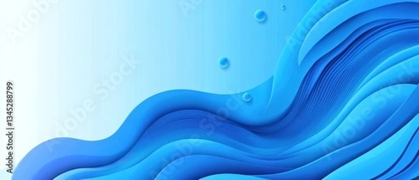 Fototapeta Abstract blue waves with bubbles background.