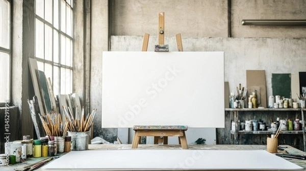 Obraz A Bright White Canvas Stands Ready In A Well Lit Studio