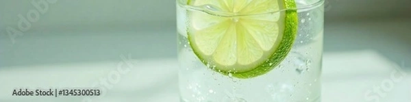 Fototapeta Refreshing lime drink with bubbles in a clear glass, perfect for summer enjoyment.