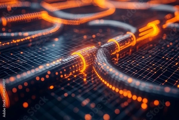 Obraz Illuminated Cables Connecting On A High Technology Electronic Grid