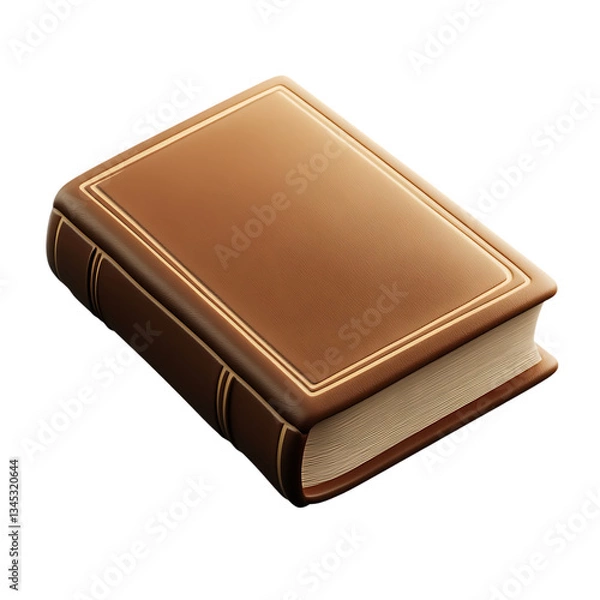 Fototapeta 3D book with a brown cover and tan pages isolated on transparent background