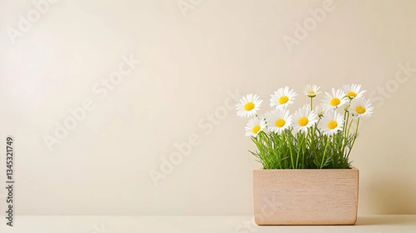 Obraz Pixel Art Daisies In Beige Pot On Light Beige Background