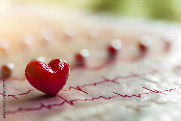 Obraz Red Heart Symbol on Medical Graph Representing Cardiac Health and Wellness