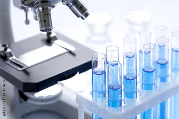 Obraz Laboratory, chemistry and science concept on white background