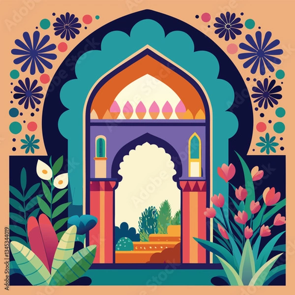 Fototapeta Intricate Traditional Andalusian Arabesque Archway Embellished with Ornate Patterns in Shades of Blue