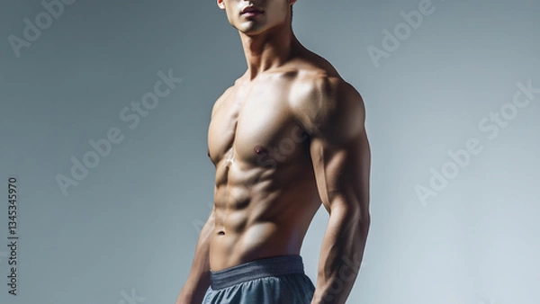 Obraz 細マッチョな筋肉で鍛えられたアジア人男性の上半身