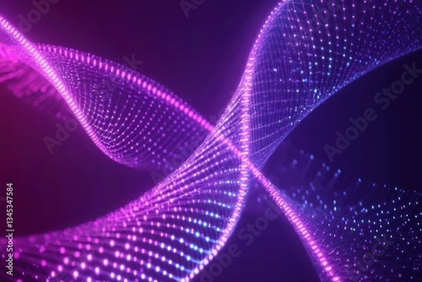 Fototapeta abstract neon light trails forming dna helix pattern against deep purple background cyberpunk aesthetic with geometric elements