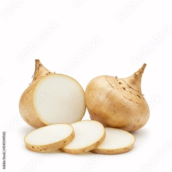 Obraz Rustic Jicama with Slices on White