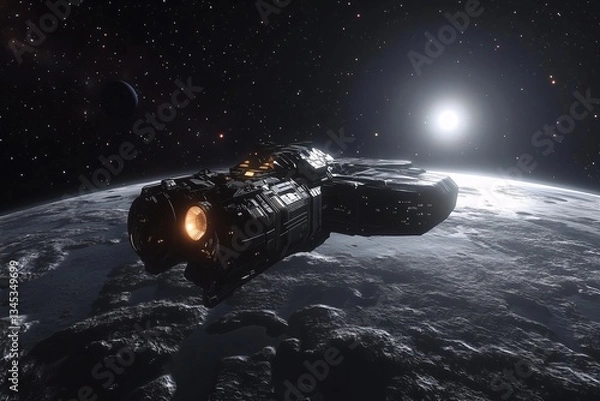Fototapeta Futuristic Spaceship Orbiting a Planet
