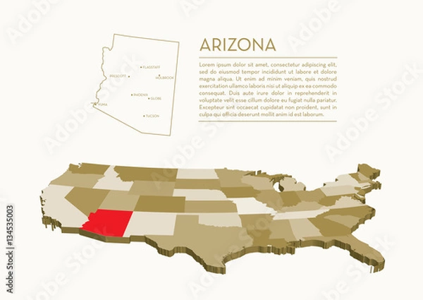 Obraz 3D USA State map - ARIZONA
