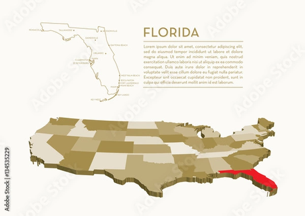Obraz 3D USA State map - FLORIDA
