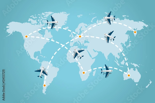 Obraz World map and airplanes