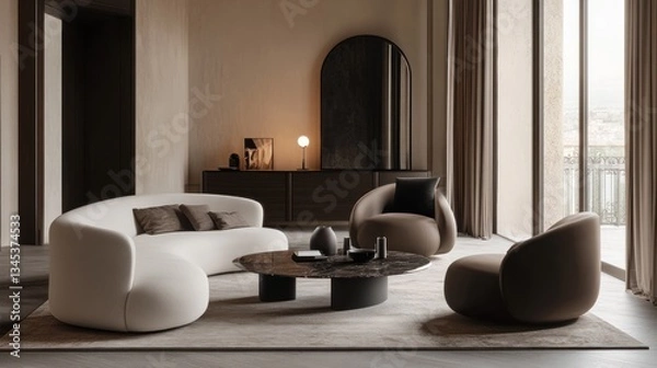 Fototapeta A modern living room showcases stylish furniture and decor accents beautifully