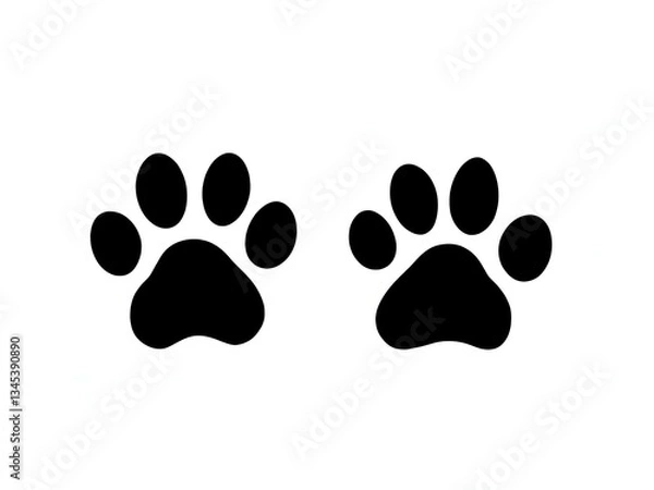 Obraz Two black dog paw prints on white background, minimalist, pet icon