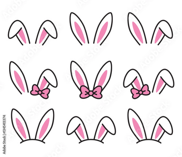 Fototapeta Cute Easter bunny rabbit ears vector illustration set featuring floppy and straight ears. Includes adorable bunny ears with a bow.