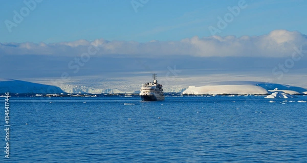 Fototapeta Cruise Ship entering Lemaire Channel off the coast of Antarctica, separating Kyiv Peninsula on the mainland and Booth Island