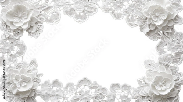 Obraz White lace floral frame on transparent background for elegant designs