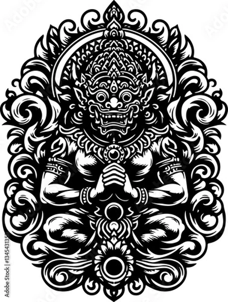 Fototapeta vector sketch illustration silhouette design of mythological creature traditional ethnic puppet figure vintage full of classic carvings  