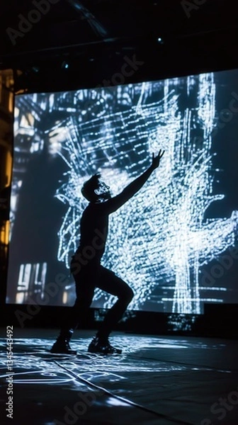 Obraz Silhouette Dancer with Projected Light Art