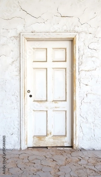 Fototapeta Old Doorway in a Cracked Wall with Weathered Look Capturing the Essence of Abandonment and Neglect
